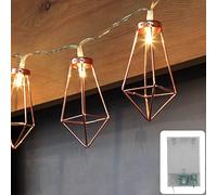 Cobus CozyHome Catena luminosa luci led geometriche in rame - lunghezza totale 4 metri - 10 LED bianco caldo - forma piramidale oro rosa - funzionamento a batteria - luci led camera da letto