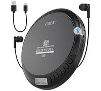 Coby Lettore CD portatile con auricolari, Bluetooth, FM, AUX, MP3 anti-Skip Compact Discman | Ricaricabile, leggero, 6 ore di riproduzione per auto, casa