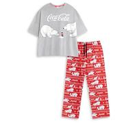 Coca-Cola Pigiama da Donna Polar Bears, Rosso e Grigio, a Maniche Corte e a Gamba Lunga | Pigiama e Abbigliamento da casa con Logo retrò | Comodo Abbigliamento da Notte per Rilassarsi