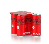 Coca-Cola Zero Zuccheri - 4 Lattine da 330 ml, Tutto il Gusto della Formula Coca-Cola Senza Calorie, Lattina 100% riciclabile, Bevanda Analcolica