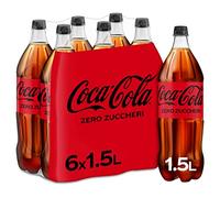 Coca-Cola Zero Zuccheri - 6 Bottiglie da 1.5 L, Tutto il Gusto della Formula Coca-Cola Senza Calorie, in bottiglia PET 100% Riciclabile, Bevanda Analcolica con Edulcoranti