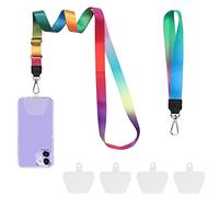 COCASES 2 Pezzi Universale Catena per Cellulare, Staccabile Cordino per Telefono Compatibile con iPhone/Samsung/Huawei(1 Colletto + 1 Cinturino da Polso, Arcobaleno)