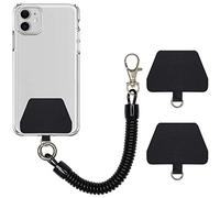 COCASES Catena per Cellulare Cavo a Spirale flessibile, Portachiavi con Cordino universale compatibile con iPhone/Samsung/Huawei (2 inserti, Nero)