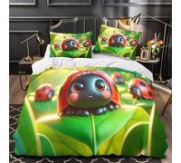 Coccinella carina copripiumino 3 Pezzi morbida motivo 3D con cerniera con federe per cuscini Illustrazione di animali dei cartoni animati Set Di Copripiumino for ragazzi e adulti Single（135x200cm）