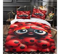 Coccinella carina Set Di Copripiumino Set di 3 Pezzi morbida motivo 3D con federe per cuscini con cerniera disegno di animali dei cartoni animati copripiumino for coppie e adulti Single（140x200cm）
