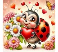 Coccinella cartone animato Diamond Painting,5D Diamond Painting Kit Completo,DIY Fiori Diamond Art Kit per Adulti Strass Punto Croce a Ricamo Pittura per Casa Parete Decorazione 30x30cm