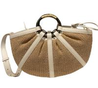 Coccinelle Borsa a Mano con Tracolla Shell Straw, Pelle e Rafia, Natural Pearl, Chiusura a Coulisse, 44x24x6 cm
