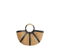 Coccinelle Borsa a Mano Shell Straw con Tracolla, Pelle e Rafia, Beige e Nero, 35x18x10 cm, Chiusura a Coulisse
