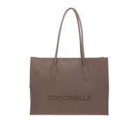 Coccinelle Pelle borsa shopper borsa a tracolla con scomparto per laptop Myrtha26 Handbag Grained Leather Warm Taupe grigio talpa