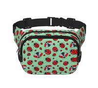 Coccinelle rosse su uno sfondo blu stampa elegante e pratico marsupio regolabile, perfetto per viaggi e attività all'aperto, Nero , Taglia unica