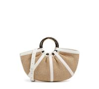 Coccinelle Borsa a Mano con Tracolla Shell Straw, Pelle e Rafia, Natural Pearl, Chiusura a Coulisse, 44x24x6 cm