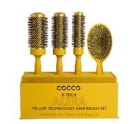 COCCO Aura - Set di pennelli per capelli in ceramica e spazzole rotonde per donne, asciugatura e controllo dell'effetto crespo, setole in tormalina, impugnatura ergonomica, set completo per lo styling