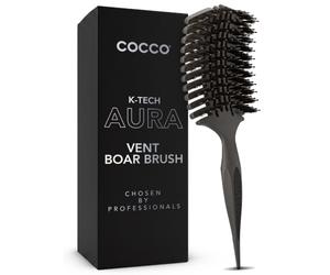 COCCO Aura Vent - Spazzola con setole di cinghiale, design ventilato a doppia curva per un'asciugatura più rapida, districante e lucentezza senza sforzo, setole di cinghiale + nylon, manico ergonomico