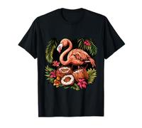 Cocco Flamingo Coconut Fruit Floral Artwork Animal Art Maglietta