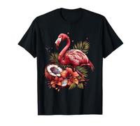 Cocco Flamingo Coconut Lover Opera d'arte Animal Art Floral Maglietta