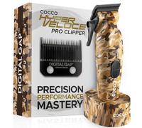 Cocco Hyper Veloce Pro Clipper, Digital Gap Ambassador Graphene Taper Blade Professional Hair Clipper, High Torque BLDC Motor, All-Metal, Cordless, Stazione di ricarica inclusa (Camo)