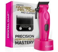 Cocco Hyper Veloce Pro Clipper, Digital Gap Ambassador Graphene Taper Blade Professional Hair Clipper, High Torque BLDC Motor, All-Metal, Cordless, Stazione di ricarica inclusa (rosa)