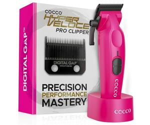 Cocco Hyper Veloce Pro Clipper, Digital Gap Ambassador Graphene Taper Blade Professional Hair Clipper, High Torque BLDC Motor, All-Metal, Cordless, Stazione di ricarica inclusa (rosa)