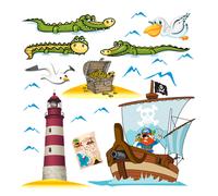 Coccodrilli Nave dei pirati faro adesivi murali cameretta wal sticker 20 PZ.