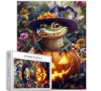 Coccodrillo che indossa un cappello da mago 1000 pezzi puzzle per adulti Halloween Flower Art puzzle colorato fai da te per la decorazione della casa regali puzzle famiglia perfetto per serate di