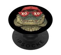 Coccodrillo Divertente con Occhiali a Cuore PopSockets PopGrip Adesivo