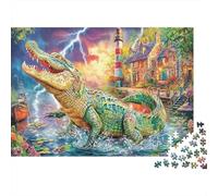 Coccodrillo in Villaggio 1000 Pezzi per Adulti e Ragazzi Alligatore Arcobaleno al Faro Tavola Premium Riciclata Ottima Idea Regalo 52x38cm/1000 pezzi