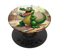 Coccodrillo mangiare compiti a casa divertente scuola rettile bambini grafica PopSockets PopGrip Adesivo
