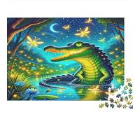 Coccodrillo nella foresta notturna Puzzle 1000 Pezzi carta Puzzle per Adulti bagliore lucciole Gioco di Puzzle 1000 Pezzi relax decorazione regalo 38x26cm/1000pcs