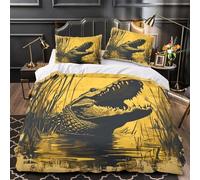 Coccodrillo nella palude Impressione 3D 3 pz coperteletto Stile artistico della fauna selvatica fodera per edredone microfibra traspirante antiacari per bambini adolescenti adulti Single（140x200cm）