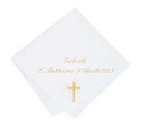 Coccole - Fazzoletto Battesimo Bimbo a Tema Croce Oro - Fazzoletto Battesimo Personalizzato con Nome e Data per Cerimonia 100% Made in Italy - Tessuto Piquet