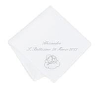 Coccole - Fazzoletto Battesimo Bimbo Angioletto Argento - Fazzoletto Battesimo Personalizzato con Nome e Data per Cerimonia 100% Made in Italy - Tessuto Piquet