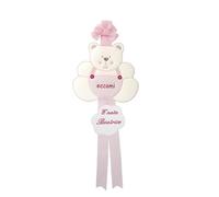 Coccole - Fiocco Nascita Bimba Personalizzato Orsetto Rosa - Coccarda Nascita Bimba in Tessuto Cotone Piquet - Fiocco Personalizzato da Appendere in Casa e Regalare a Mamme e Papà