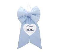 COCCOLE - Fiocco Nascita Bimbo Personalizzato Cuore Azzurro - Fiocco Nascita Bimbo in Tessuto Cotone Piquet - Nastro Personalizzato da Appendere in Casa e Regalare a Mamme e Papà
