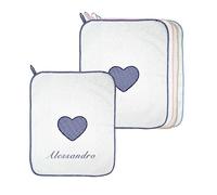 Coccole - Set 2 Asciugamani Asilo Bimbo/Bimba Personalizzati - Set Doppio Asciugamano In cotone Anallergico - Kit Asilo 2pz Tema Cuore Blu - Kit Personalizzato 100% Made in Italy