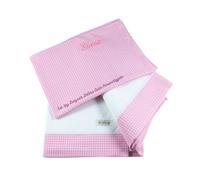 Coccole - Set 3pz Lenzuolo Lettino Asilo Bianco/Rosa - Lenzuolo, Federa e Copribrandina Personalizzati - Personalizzabile con Nome Asilo in Pelle Ovo
