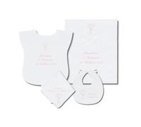 Coccole - Set 4 Pezzi per Battesimo Fazzoletto, Bavaglino, Vestina e Busta - Set Completo Personalizzato con Nome e Data a Tema Stella Rosa - Kit 4 Pezzi Battesimo in Tessuto Piquet