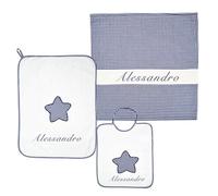 Coccole - Set Asilo Materna Personalizzato - Set Bavaglino, Sacca e Asciugamano - Kit Asilo Materna 3pz per Bimbo/Bimba Personalizzabile in Cotone 100% Made in Italy