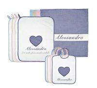 Coccole - Set Asilo Nido Personalizzato 3pz: Bavaglino, Sacca e Asciugamano - Kit per Bimbo/Bimba in Cotone 100% Made in Italy
