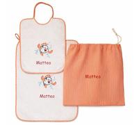 Coccole - Set Materna Personalizzato - Set Asilo Personalizzato con Nome Bavaglino, Sacca e Asciugamano - Set Asilo Personalizzato 3pz Bimbo/Bimba - Pesciolino Arancione