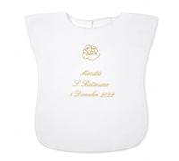 Coccole - Vestina da Battesimo a Tema Angioletto Oro - Vestina per Battesimo Personalizzato con Nome e Data - Veste Bianca Battesimale in Tessuto Piquet Millerighe 100% Made in Italy