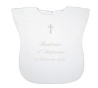 Coccole - Vestina da Battesimo a Tema Croce Panna Personalizzata con Nome e Data - Veste Bianca Battesimale in Tessuto Piquet Millerighe 100% Made in Italy