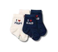 Coccoli | 2 Paia Calzini Neonato in Cotone Elasticizzato con Simpatica Scritta I Love Mum/Dad, Made in Italy (Tg. 16/17)