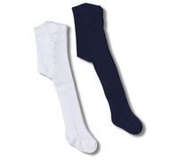 Coccoli | 2 Paia Collant Bambina e Neonata, Calze in Cotone Elasticizzato con Motivo Traforato a Tinta Unita, Made in Italy (blu-bianco, 6/12)