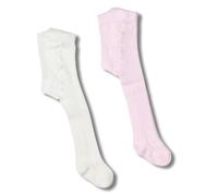Coccoli | 2 Paia Collant Bambina e Neonata, Calze in Cotone Elasticizzato con Motivo Traforato a Tinta Unita, Made in Italy (rosa-panna, 3/6)