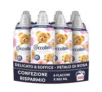 Coccolino Ammorbidente Concentrato Delicato e Soffice Petalo di Rosa, Ammorbidente Lavatrice Dermatologicamente Testato, Freschezza Lunga Durata, 45 Lavaggi, 8 x 952 ml