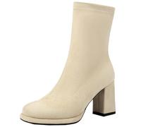 Cocey Moda Donna Punta rotonda Camoscio Sintetico Confortevole Stivali corti, beige., 38 EU