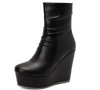 Cocey Stivali alla moda con zeppa e fodera in pelliccia sintetica da donna, Nero 1, 37 EU