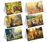 COCHIE Set di 12 biglietti di auguri di Pasqua con busta, con coniglietto vivace e carino, set squisito con biglietti di auguri di Pasqua piegati in formato A6