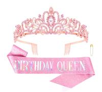 COCIDE Fascia di compleanno per le donne Happy Birthday Crown Tiaras per le donne Regina Principessa Fascia per la decorazione del partito Ragazza Nero e Rosso Sahes Accessori per capelli Bomboniere