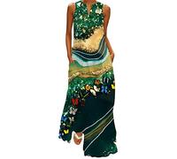 Cocila Abiti Cerimonia da Donna Abito Estivo da Donna Casual Senza Maniche con Stampa Scollo a V Maxi Abito Lungo da Spiaggia Boho con Tasche Abito Elegante Lungo